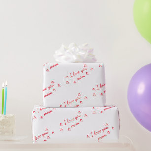 I love you mum red white wrapping paper