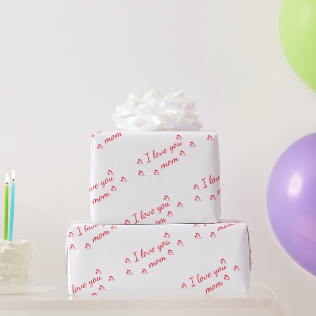 I love you mum red white wrapping paper (Party Gifts)