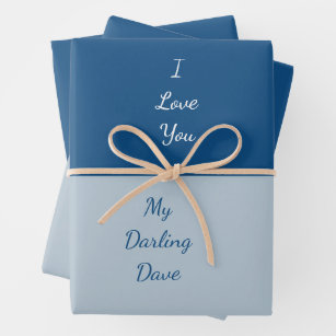 I Love You My Darling Blue Color block Wrapping Paper Sheets