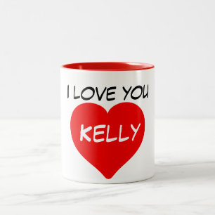 I love you Name red heart Two-Tone Coffee Mug
