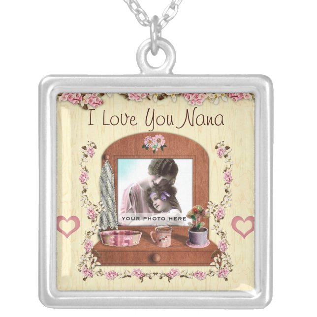 I Love You Nana Silver Photo Necklace (Front)