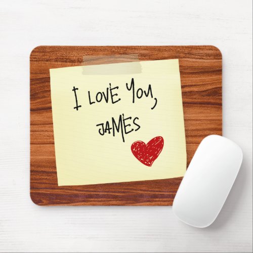 I Love You Note On Wood Mouse Pad