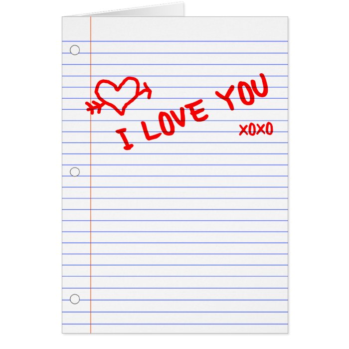 i love you  notebook paper greeting cards