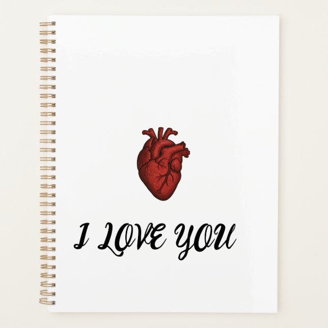 I LOVE YOU" Notebook with Anatomical Heart Artwork (Front)