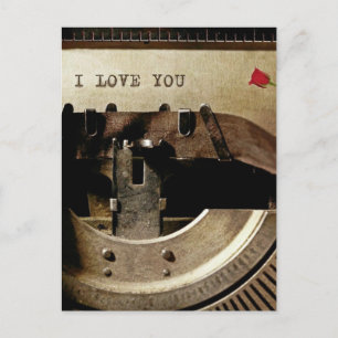 I Love You, Old Typewriter Red Rose Vintage Letter Postcard