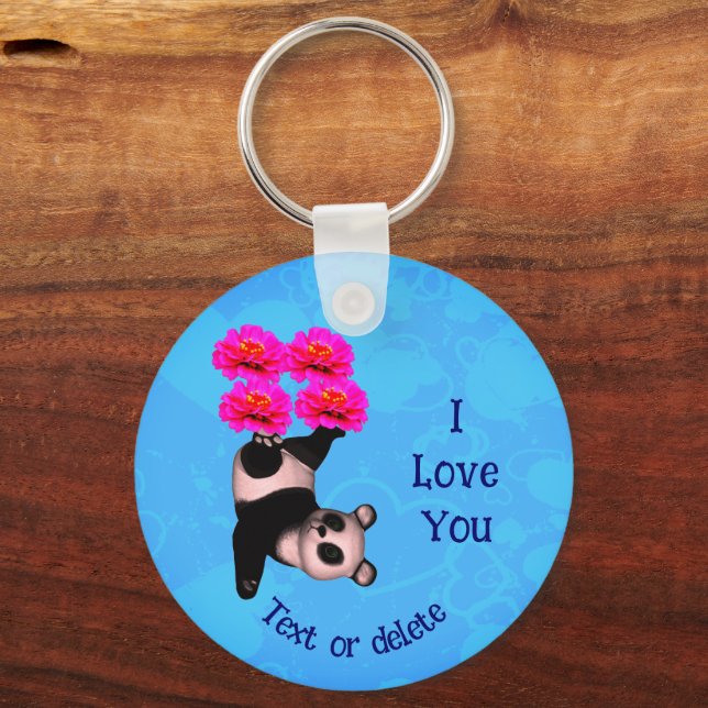 I Love You Panda Bear Flower Personalized Keychain (Front)