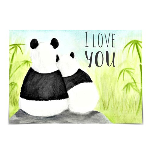 I Love You Pandas Bamboo Watercolour Card