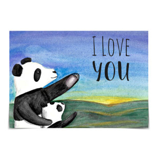 "I Love You" Pandas Twilight Watercolour Card