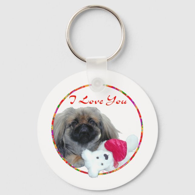 I Love You Pekingese Pup Keychain (Front)