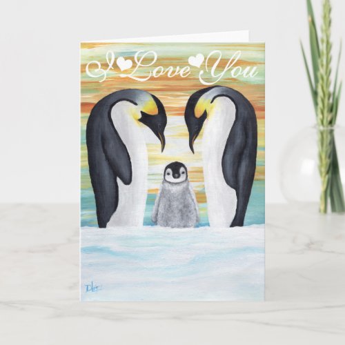 I Love You Penguin Family with Baby Penguin Card