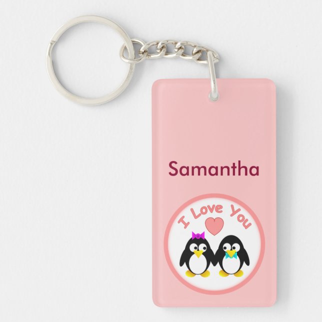 I Love You, Penguin, Personalied Keychain (Front)