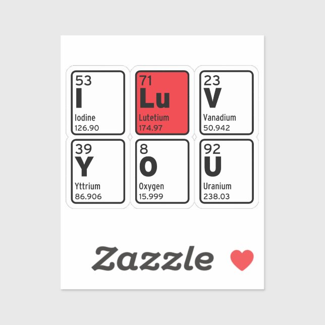 I Love You Periodic Table Sticker (Sheet)