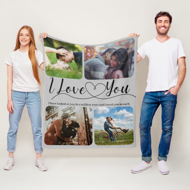 I love you Photo collage Anniversary Valentine Fleece Blanket (In Situ)