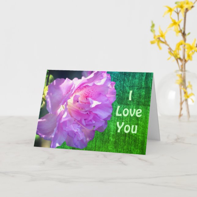 I Love You Pink Azalea Flower  Card (Yellow Flower)