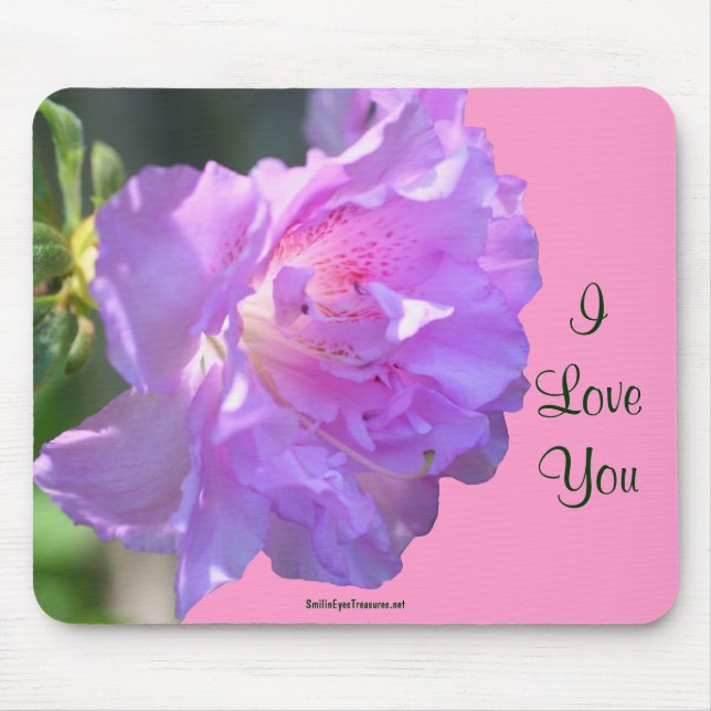 I Love You Pink Azalea Flower Photo Mousepad (Front)