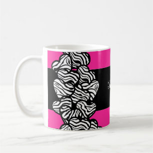 I love you pink black white zebra heart pattern coffee mug