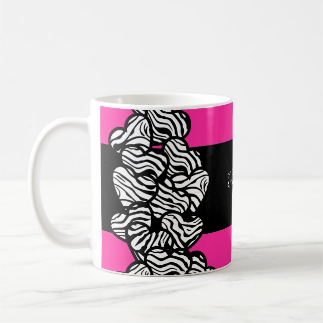 I love you pink black white zebra heart pattern coffee mug (Left)