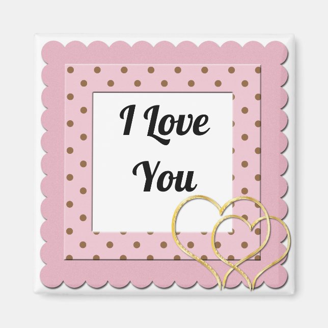 I Love You Pink Dots With Hearts Frame Cute Magnet (Front)