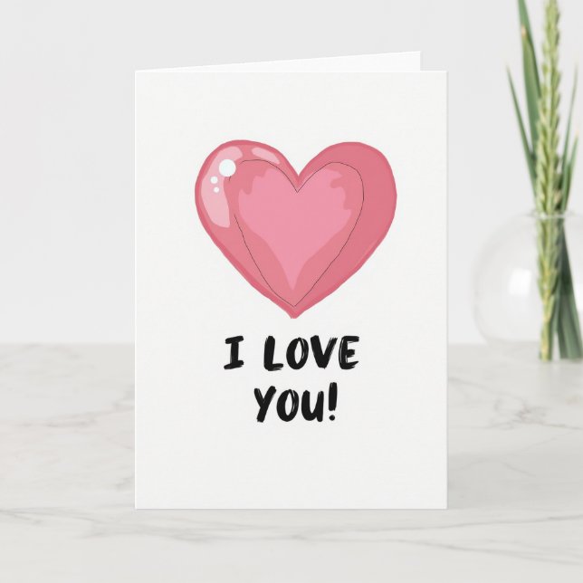 I Love You Pink Glossy Heart Card (Front)