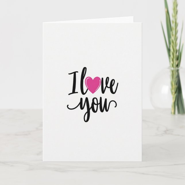 I Love You Pink Heart Script Card (Front)