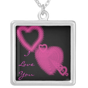 I love you pink heart sterling silver necklace