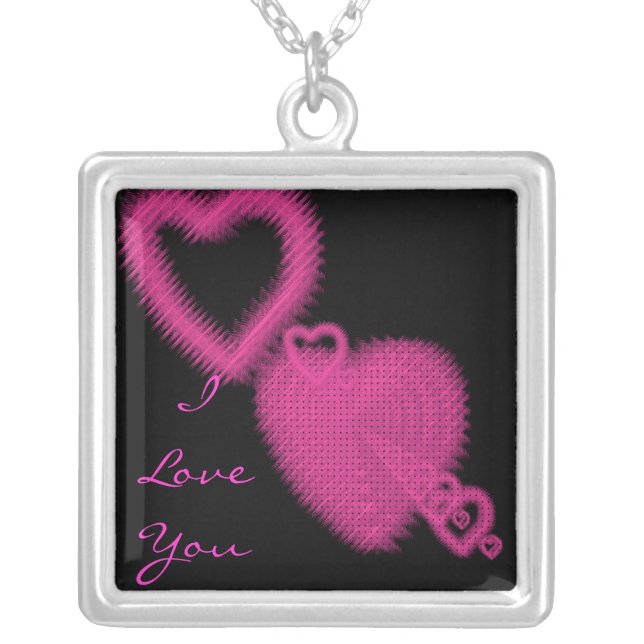 I love you pink heart sterling silver necklace (Front)