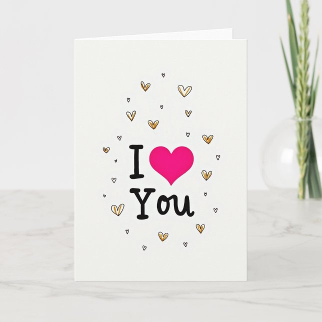 I Love You Pink Hearts Card (Front)