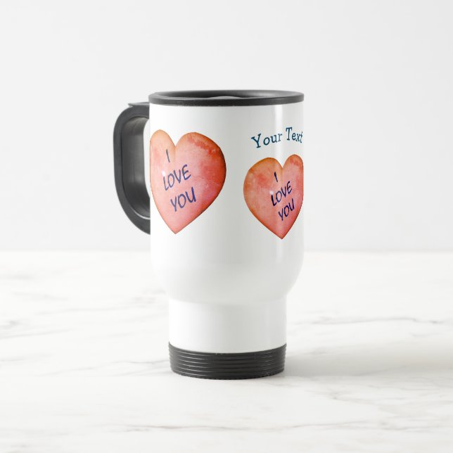 I Love You Pink Hearts Personalized  Travel Mug (Front Left)