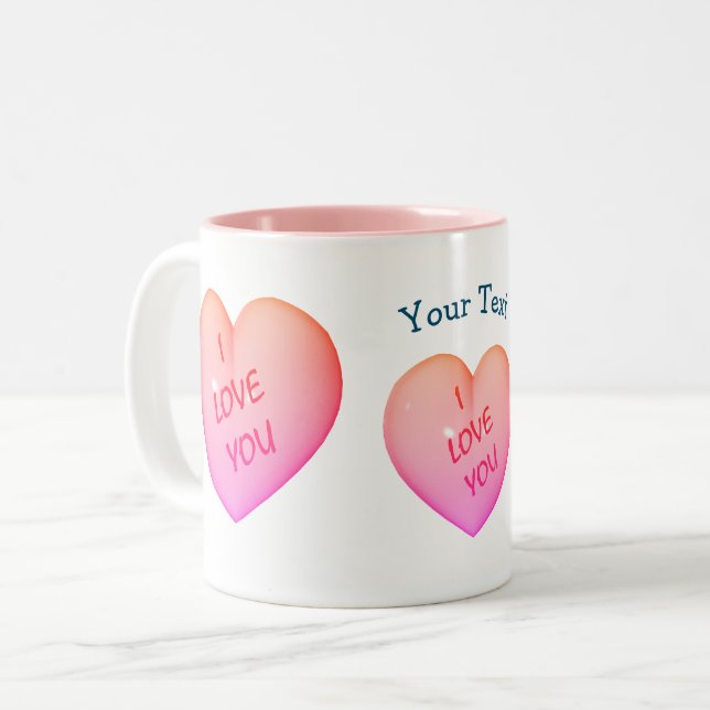 I Love You Pink Hearts Personalized Two-Tone Coffee Mug (Front Left)