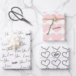 I Love You, Pink Hearts Personalized    Wrapping Paper Sheets