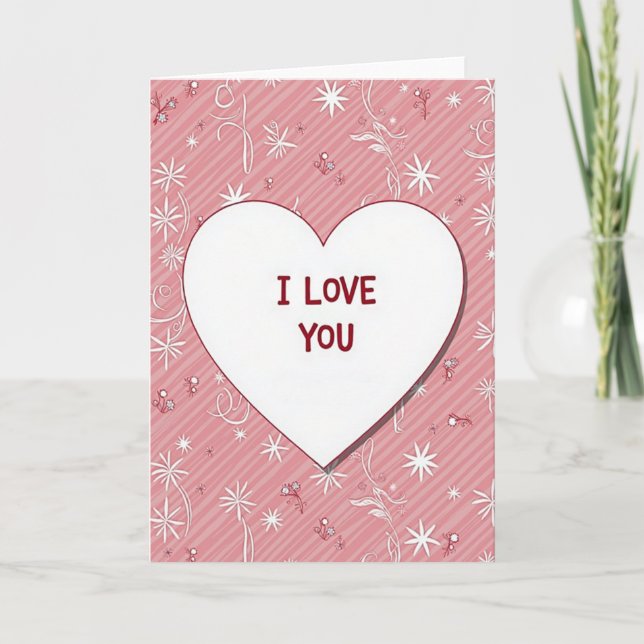 I Love You Pink Striped Heart Card (Front)