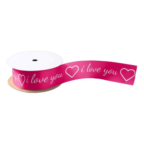 I Love You Pink White Heart Valentine Typography Satin Ribbon