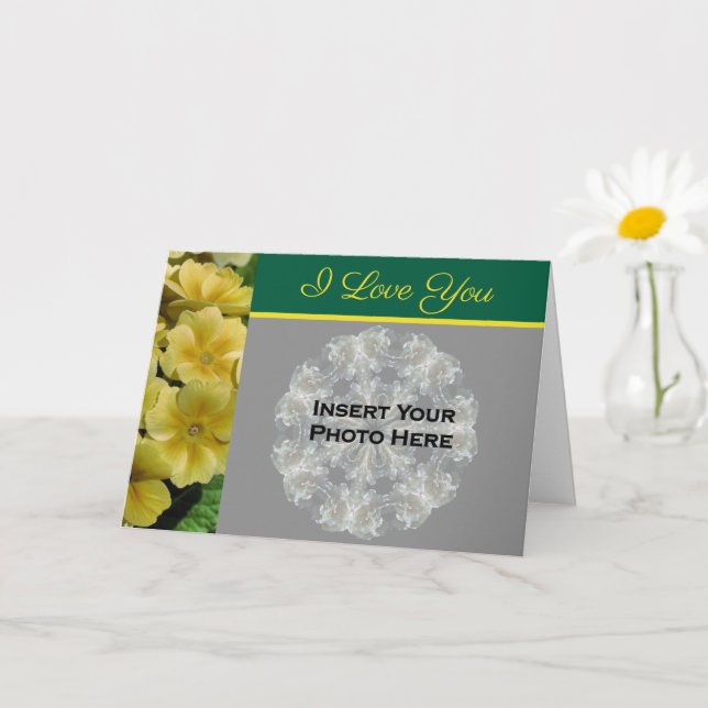 I Love You Primrose Flowers Personalized Photo  Card (Small Plant)