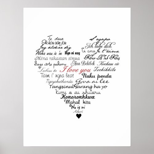 I love you print or poster in 26 languages