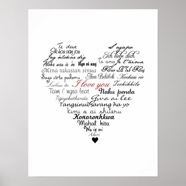 I love you print or poster in 26 languages (Front)