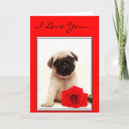 I Love you Pug puppy greeting card