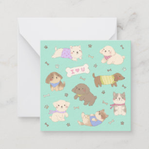 I Love You Puppies Illustration Note Card