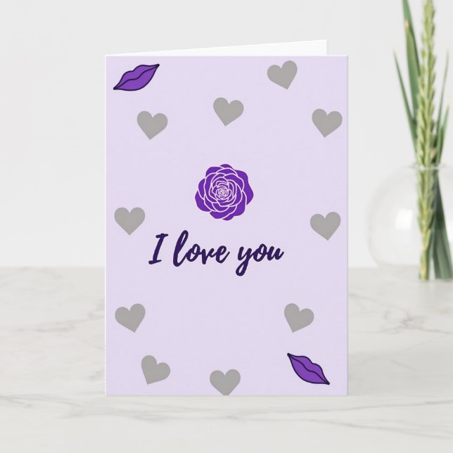 I Love You Purple Rose Art Card (Front)