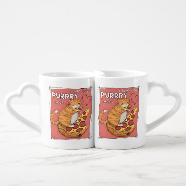 I Love You Purrry Much Funny Cat Lover Gift  Coffee Mug Set (Front Nesting)