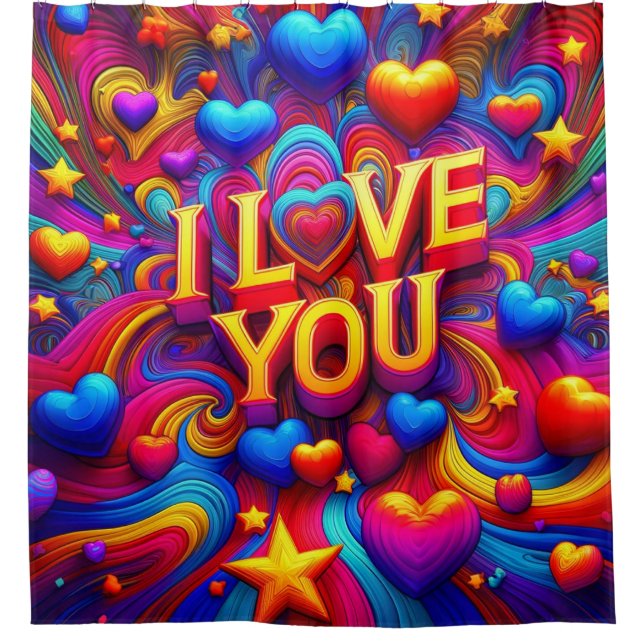 I Love You Radiant Color Swirl Shower Curtain (Front)