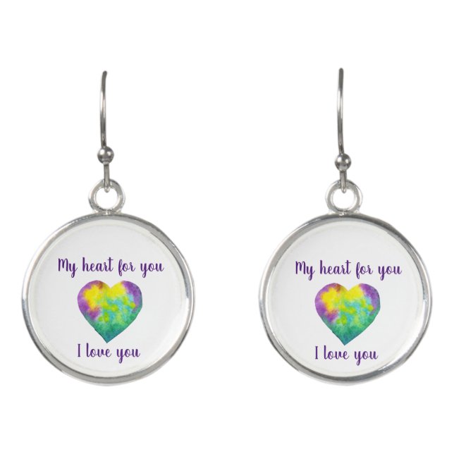  I love you rainbow  heart  Valentine's Day  Earrings (Front)