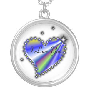 I Love You Rainbow Heart with Stars Silver Plated Necklace