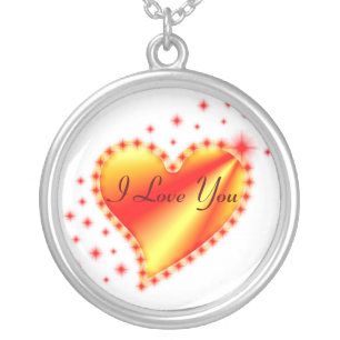 I Love You Rainbow Heart with Stars Silver Plated Necklace