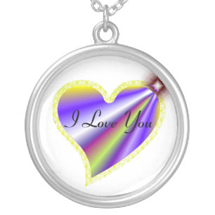 I Love You Rainbow Heart with Stars Silver Plated Necklace
