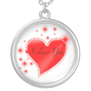 I Love You Rainbow Heart with Stars Silver Plated Necklace
