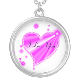 I Love You Rainbow Heart with Stars Silver Plated Necklace
