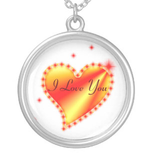I Love You Rainbow Heart with Stars Silver Plated Necklace