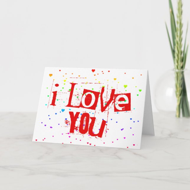 I LOVE YOU. raining rainbow hearts. Holiday Card (Front)
