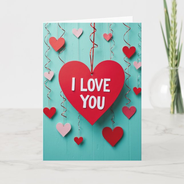 I Love You Raised Wood Hearts Card (Front)