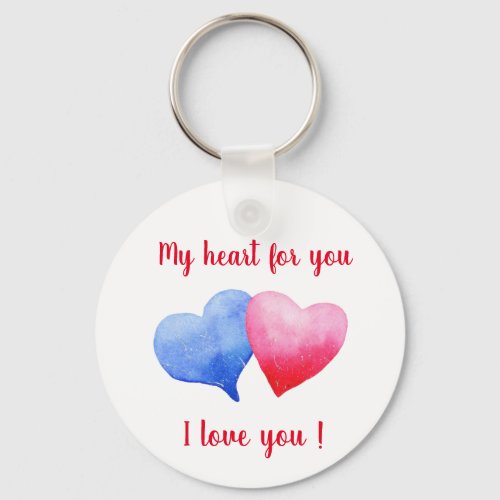 I love you red and blue heart Valentines Day    Keychain